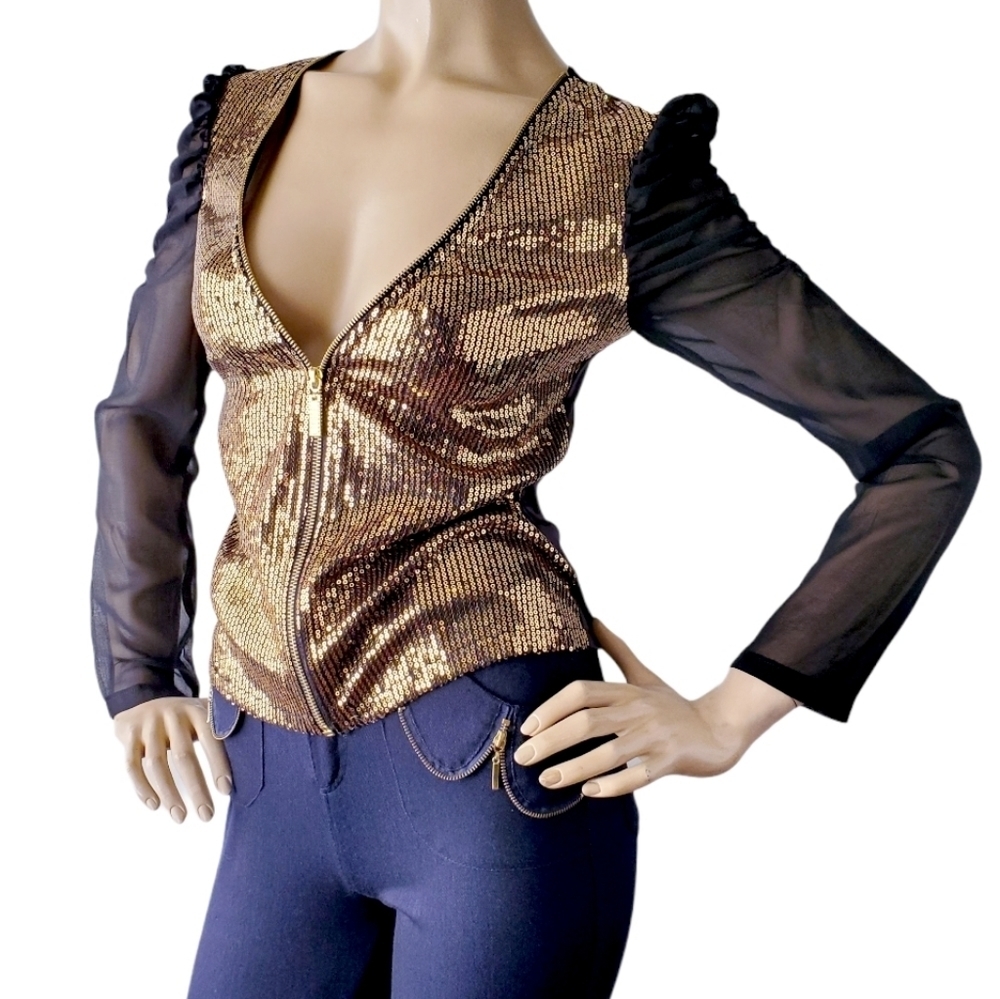 RolyPoly Gold & Black Sequin Paneled Blouse